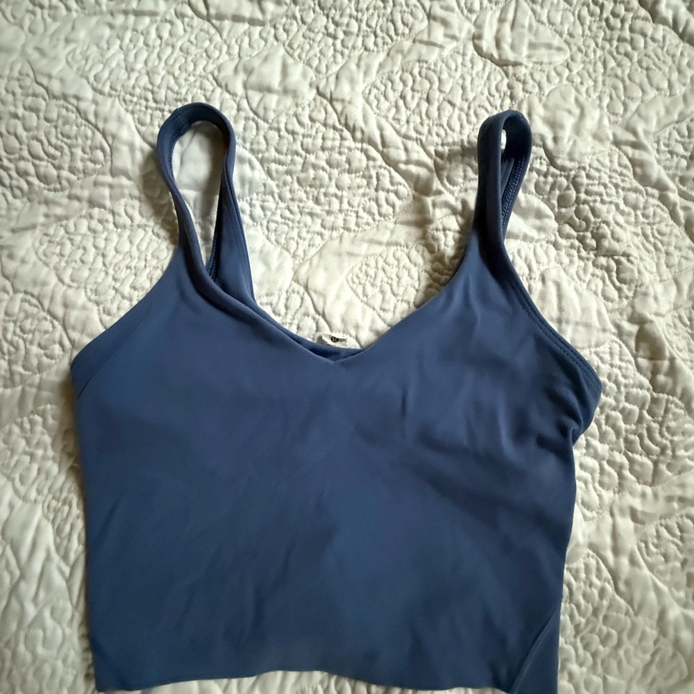 lululemon athletica mauve blue leggings + crop tank set